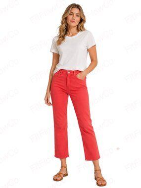LOFT Straight Crop Pants Women 8/29 Coral Pink Stretch Cotton Ankle